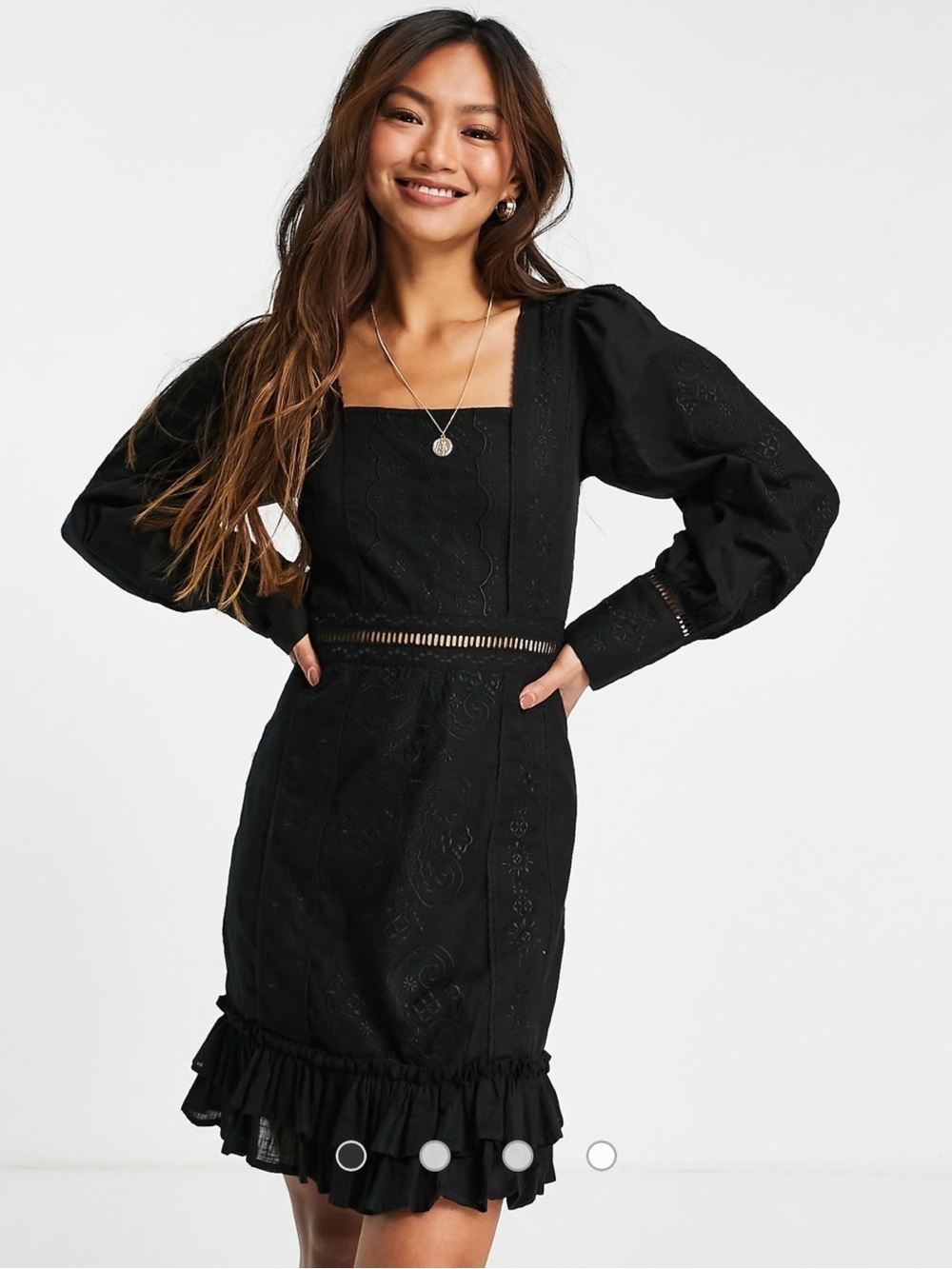 ASOS Black Puff-Sleeve Square Neck Mini Dress